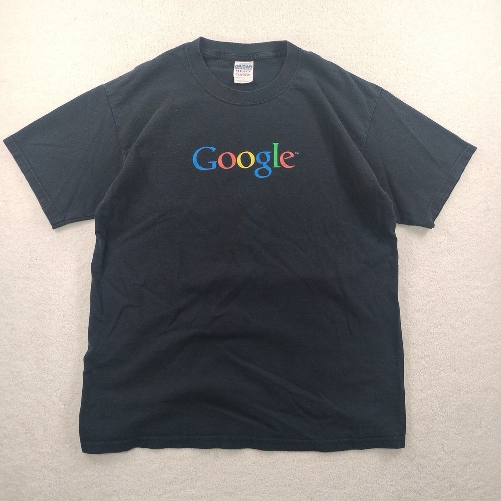 Vtg y2k Google Logo Promo Tshirt Men's Large Faded Black Tech Geek Gildan